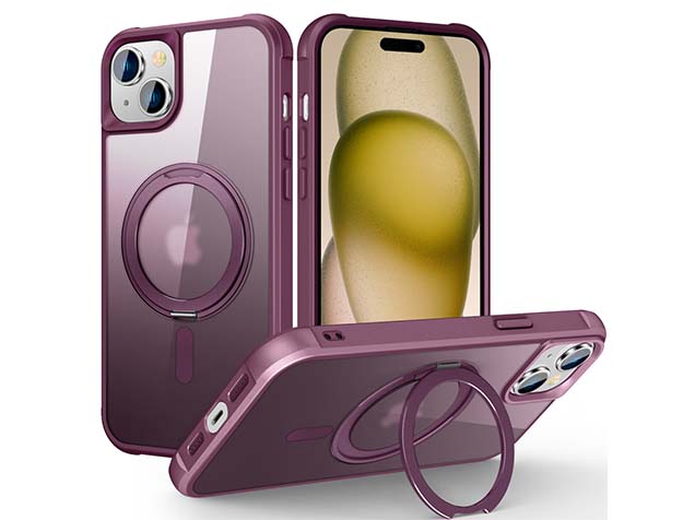 Magnetic Ring Stand Case for iPhone 15 - Burgundy Hard Case