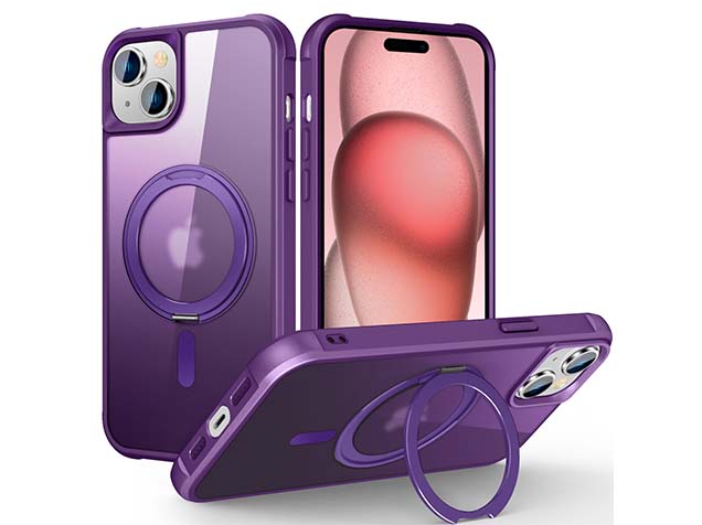 Magnetic Ring Stand Case for iPhone 15 - Purple Hard Case