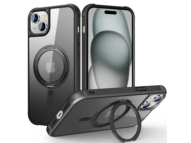 Magnetic Ring Stand Case for iPhone 15 Plus - Smoky Black Hard Case