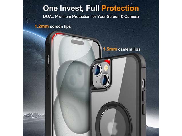 Magnetic Ring Stand Case for iPhone 15 Plus - Smoky Black