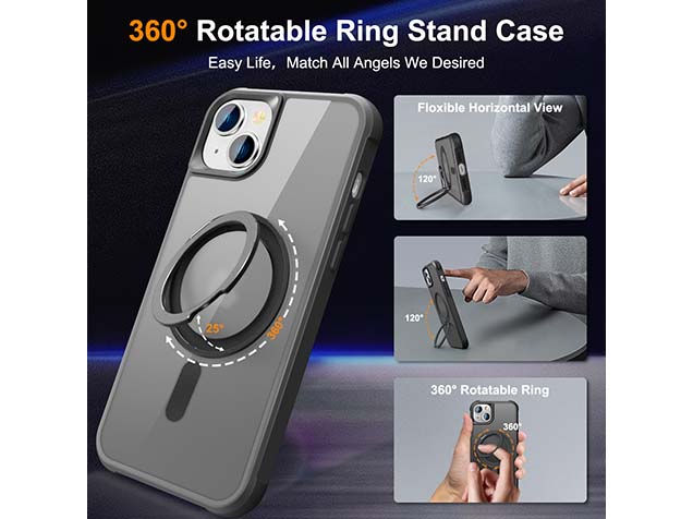 Magnetic Ring Stand Case for iPhone 15 Plus - Smoky Black