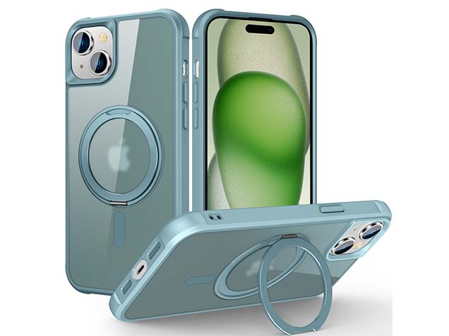 Magnetic Ring Stand Case for iPhone 15 Plus - Ice Blue Hard Case