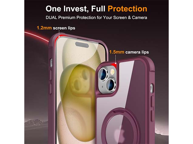 Magnetic Ring Stand Case for iPhone 15 Plus - Burgundy
