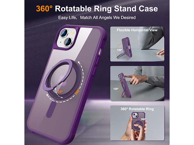 Magnetic Ring Stand Case for iPhone 15 Plus - Purple