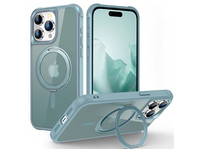 Magnetic Ring Stand Case for iPhone 15 Pro - Ice Blue Hard Case