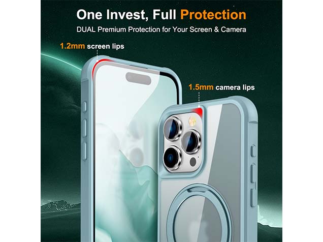 Magnetic Ring Stand Case for iPhone 15 Pro - Ice Blue