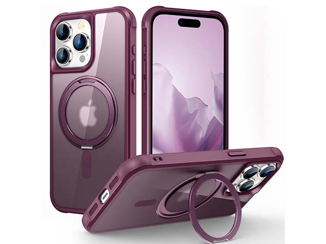 Magnetic Ring Stand Case for iPhone 15 Pro - Burgundy Hard Case