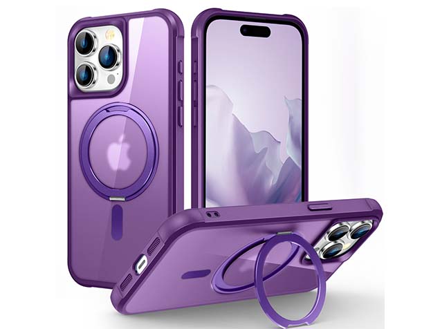 Magnetic Ring Stand Case for iPhone 15 Pro - Purple Hard Case