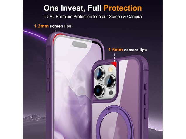 Magnetic Ring Stand Case for iPhone 15 Pro - Purple