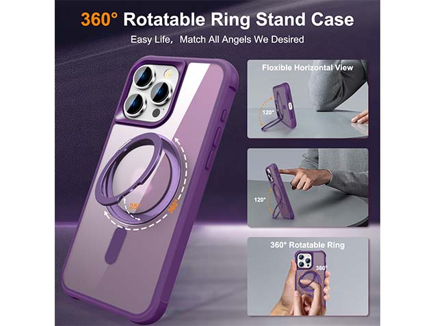 Magnetic Ring Stand Case for iPhone 15 Pro - Purple