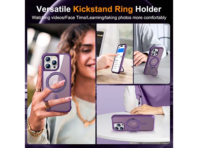 Magnetic Ring Stand Case for iPhone 15 Pro - Purple