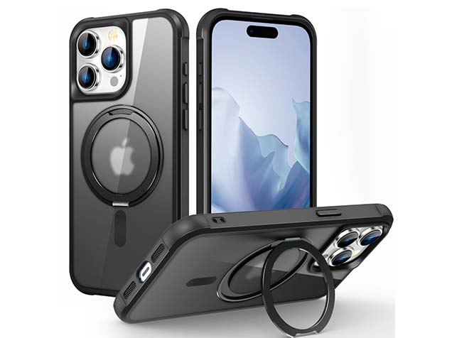 Magnetic Ring Stand Case for iPhone 15 Pro Max - Smoky Black Hard Case