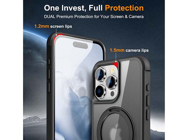 Magnetic Ring Stand Case for iPhone 15 Pro Max - Smoky Black