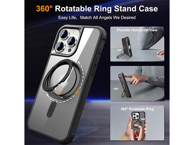 Magnetic Ring Stand Case for iPhone 15 Pro Max - Smoky Black