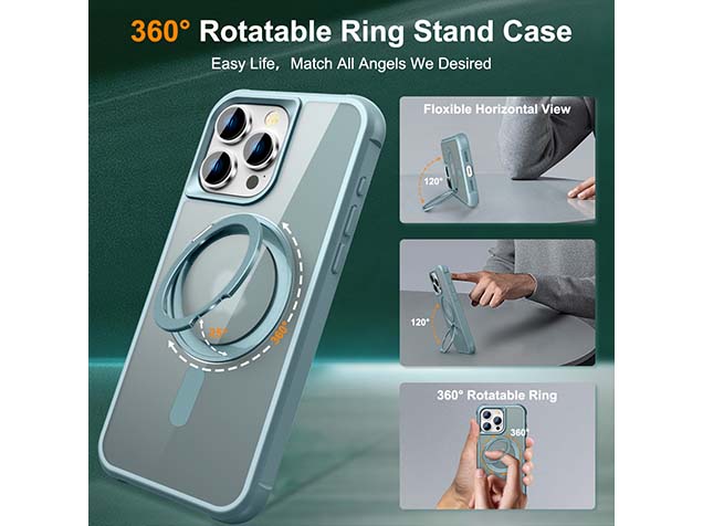 Magnetic Ring Stand Case for iPhone 15 Pro Max - Ice Blue