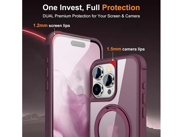 Magnetic Ring Stand Case for iPhone 15 Pro Max - Burgundy