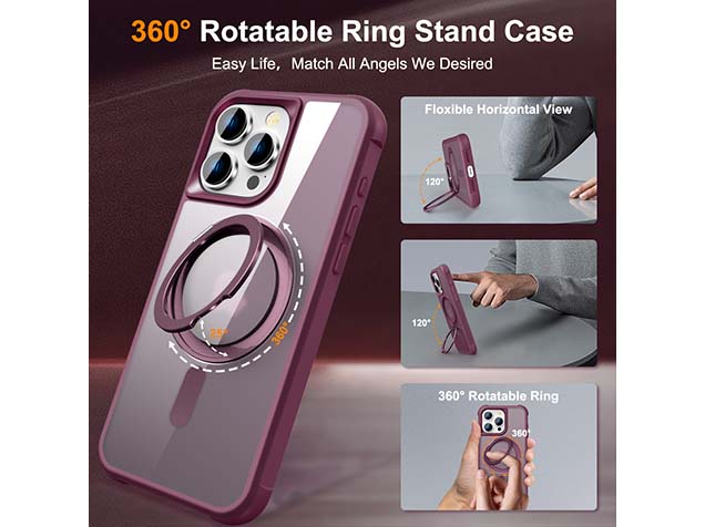 Magnetic Ring Stand Case for iPhone 15 Pro Max - Burgundy