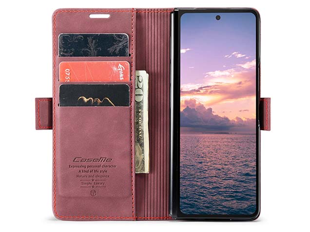CaseMe Synthetic Leather Wallet Case with Stand for Galaxy Z Fold6 - Burgundy