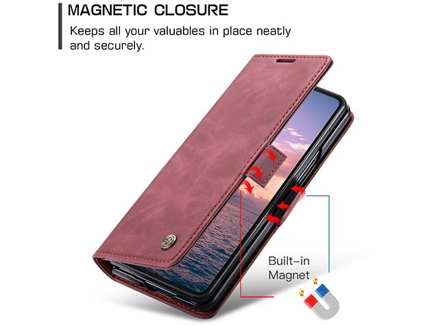 CaseMe Synthetic Leather Wallet Case with Stand for Galaxy Z Fold6 - Burgundy