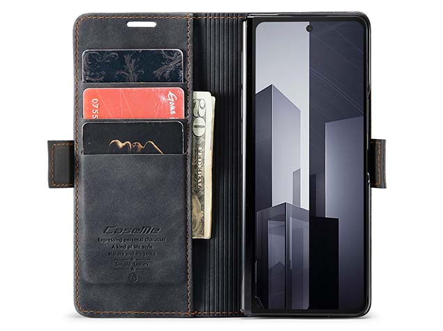 CaseMe Synthetic Leather Wallet Case with Stand for Galaxy Z Fold6 - Charcoal