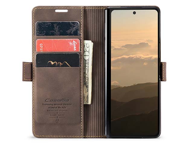 CaseMe Synthetic Leather Wallet Case with Stand for Galaxy Z Fold6 - Chocolate