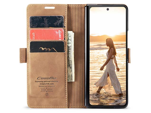 CaseMe Synthetic Leather Wallet Case with Stand for Galaxy Z Fold6 - Tan