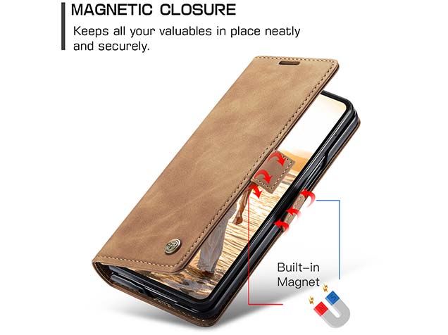 CaseMe Synthetic Leather Wallet Case with Stand for Galaxy Z Fold6 - Tan