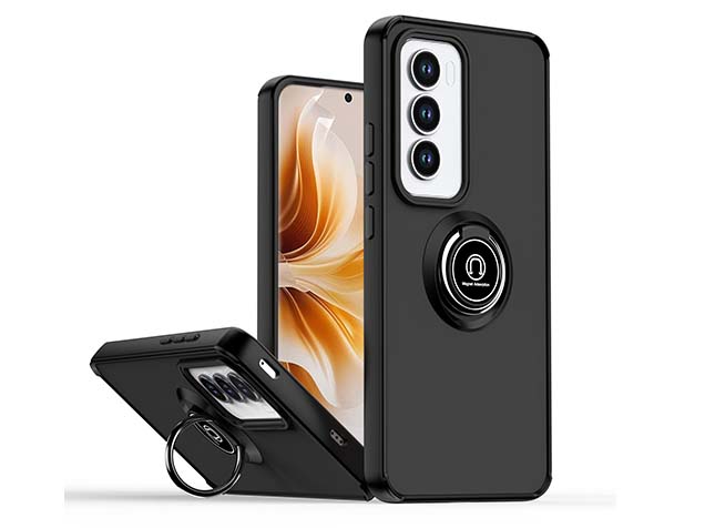 Magnetic Ring Stand Case for OPPO Reno12 - Black Hard Case