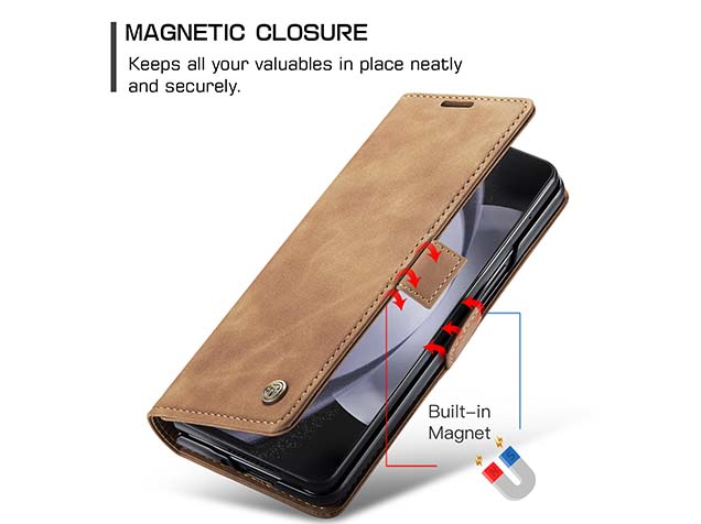 CaseMe Synthetic Leather Wallet Case with Stand for Galaxy Z Fold5 - Tan