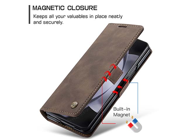 CaseMe Synthetic Leather Wallet Case with Stand for Galaxy Z Fold5 - Chocolate