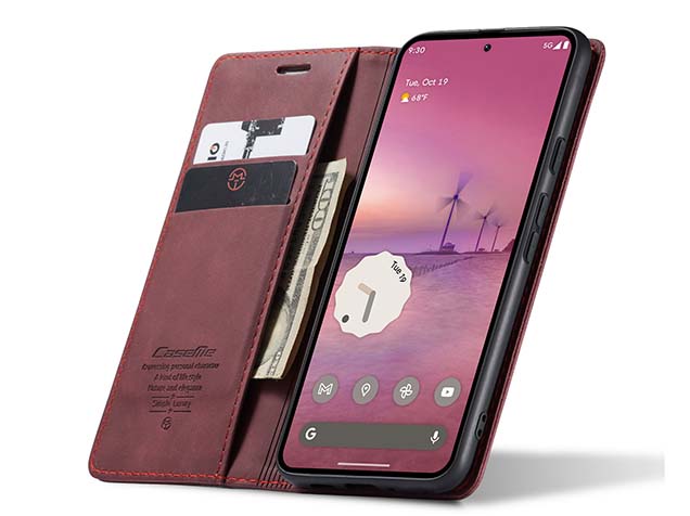 CaseMe Slim Synthetic Leather Wallet Case with Stand for Google Pixel 9 Pro - Burgundy