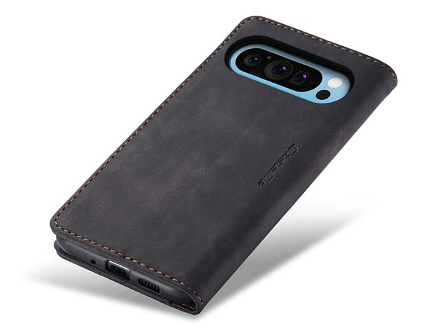 CaseMe Slim Synthetic Leather Wallet Case with Stand for Google Pixel 9 Pro - Charcoal