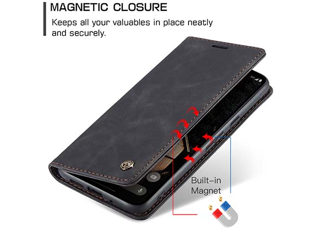 CaseMe Slim Synthetic Leather Wallet Case with Stand for Google Pixel 9 Pro - Charcoal