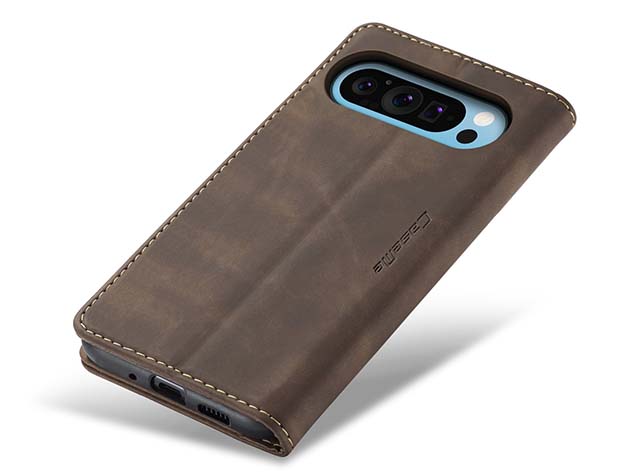 CaseMe Slim Synthetic Leather Wallet Case with Stand for Google Pixel 9 Pro - Chocolate