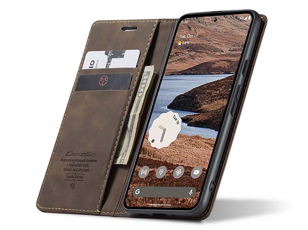 CaseMe Slim Synthetic Leather Wallet Case with Stand for Google Pixel 9 Pro - Chocolate