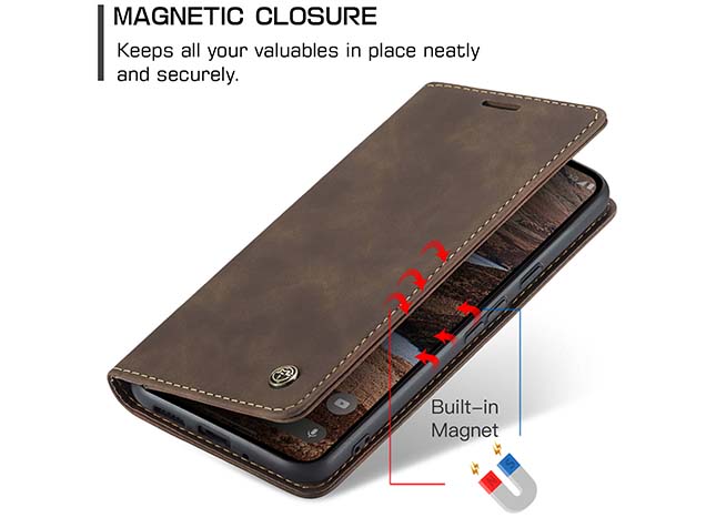 CaseMe Slim Synthetic Leather Wallet Case with Stand for Google Pixel 9 Pro - Chocolate