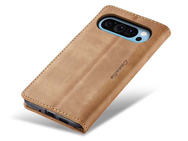 CaseMe Slim Synthetic Leather Wallet Case with Stand for Google Pixel 9 Pro - Tan