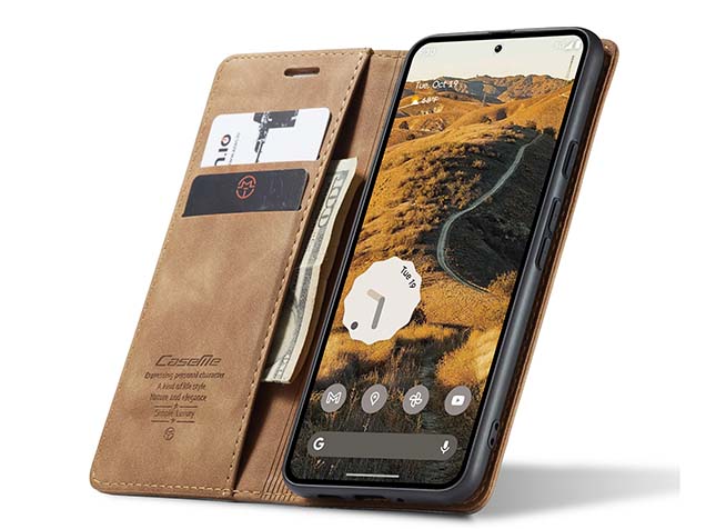 CaseMe Slim Synthetic Leather Wallet Case with Stand for Google Pixel 9 Pro - Tan