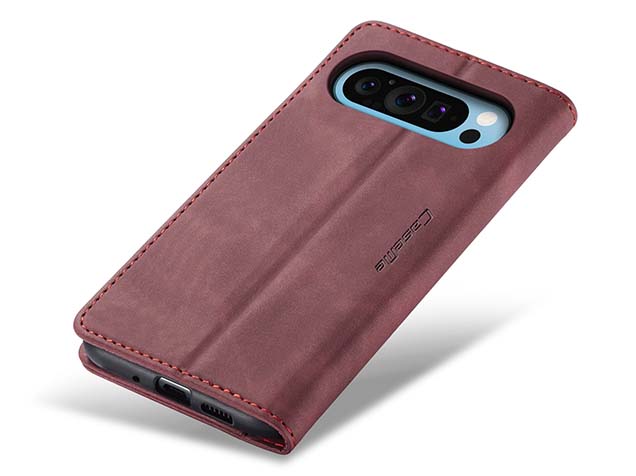 CaseMe Slim Synthetic Leather Wallet Case with Stand for Google Pixel 9 Pro XL - Burgundy