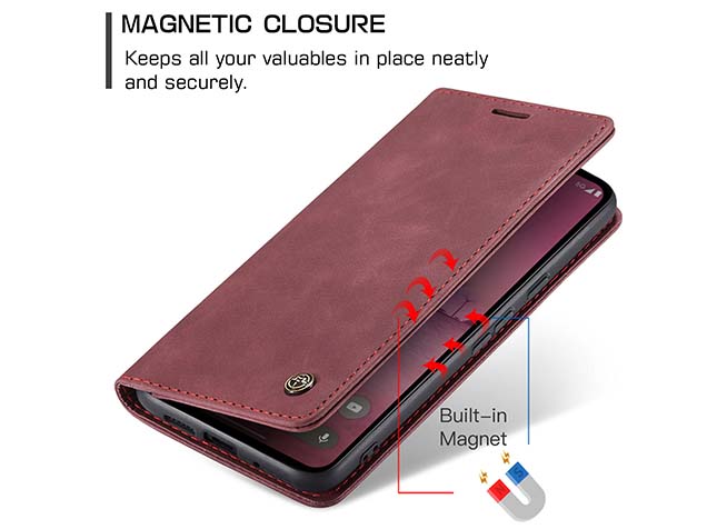 CaseMe Slim Synthetic Leather Wallet Case with Stand for Google Pixel 9 Pro XL - Burgundy