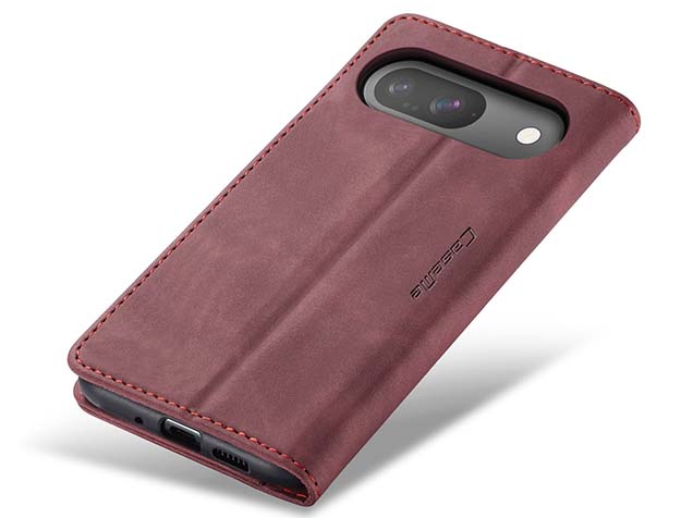 CaseMe Slim Synthetic Leather Wallet Case with Stand for Google Pixel 9 - Burgundy