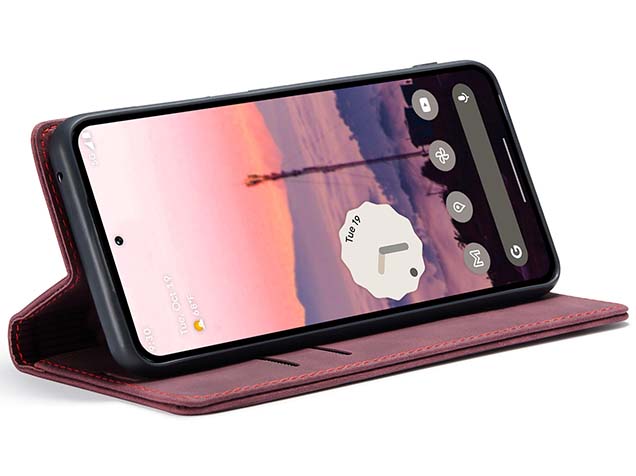 CaseMe Slim Synthetic Leather Wallet Case with Stand for Google Pixel 9 - Burgundy