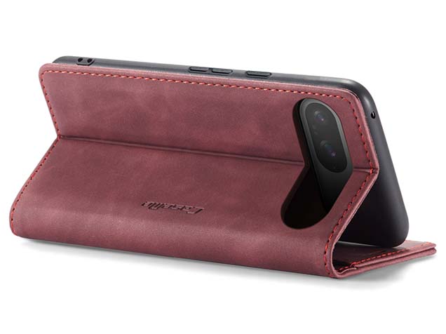 CaseMe Slim Synthetic Leather Wallet Case with Stand for Google Pixel 9 - Burgundy