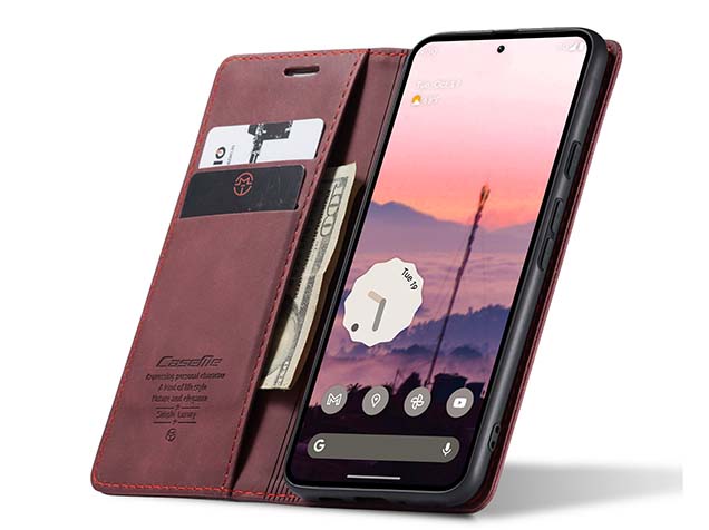CaseMe Slim Synthetic Leather Wallet Case with Stand for Google Pixel 9 - Burgundy