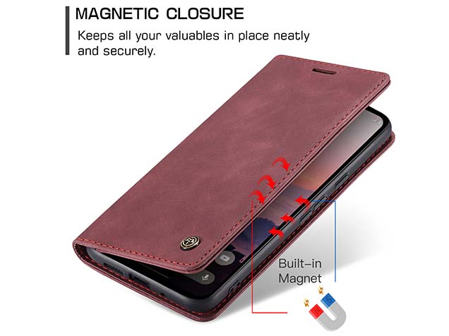 CaseMe Slim Synthetic Leather Wallet Case with Stand for Google Pixel 9 - Burgundy