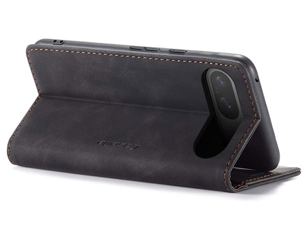 CaseMe Slim Synthetic Leather Wallet Case with Stand for Google Pixel 9 - Charcoal