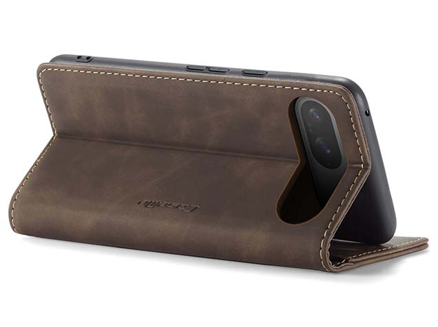 CaseMe Slim Synthetic Leather Wallet Case with Stand for Google Pixel 9 - Chocolate