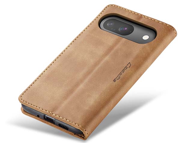 CaseMe Slim Synthetic Leather Wallet Case with Stand for Google Pixel 9 - Tan