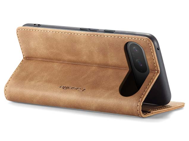 CaseMe Slim Synthetic Leather Wallet Case with Stand for Google Pixel 9 - Tan