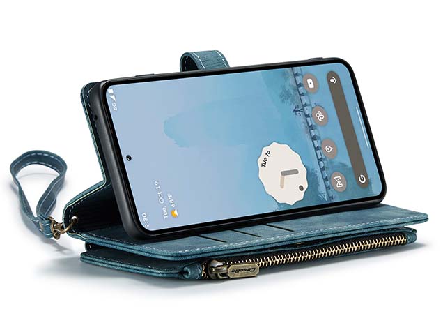 CaseMe Synthetic Leather Wallet Case with Zipper Pocket for Google Pixel 9 - Teal